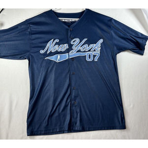 BIGND Collection New York Embroidered Blue Baseball Jersey Shirt Mens Medium